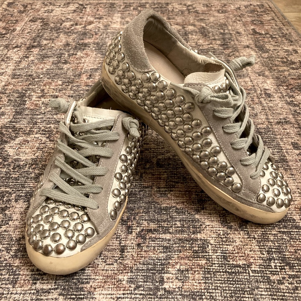 Golden Goose Gray Studded Low-Top Sneakers